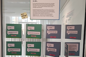 Konzept für Hands-On-Klappen in der künftigen Ausstellung: Links zur Klima-freundlichen Ernährung, rechts zum Energie-Verhalten. © HTW Berlin/ Sastra Hanstein