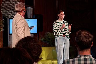 MMK-Studentin Benedicta Wissmann berichtet über Projekthighlights und Aufgaben aus studentischer Perspektive. © HTW Berlin/Daniel Puster