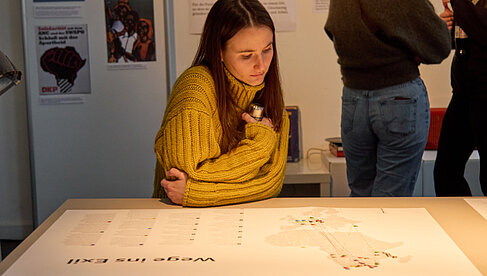 Die Infografik “Wege ins Exil”visualisiert die verschiedenen Fluchtrouten. © HTW Berlin/Arianna Giusti-Hanza