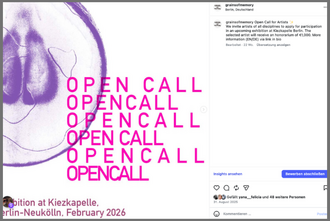 Bildschirmfoto des Open Call auf Intsagram. © HTW Berlin